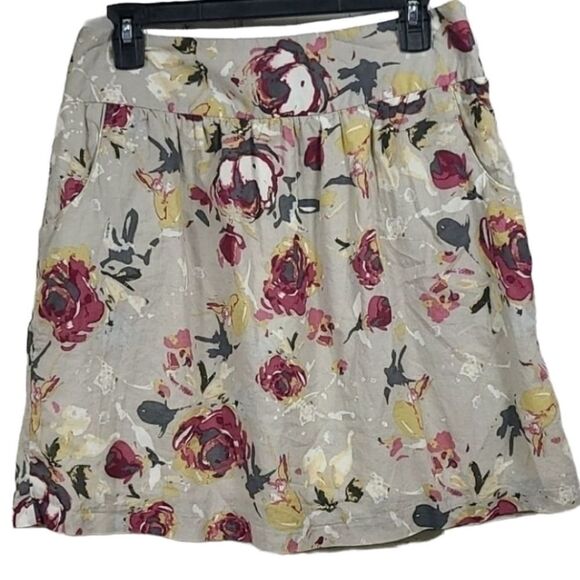 Maurices Tan Floral A-Line Mini Skirt with Pockets Size Small 4/6 Lined - Picture 1 of 8